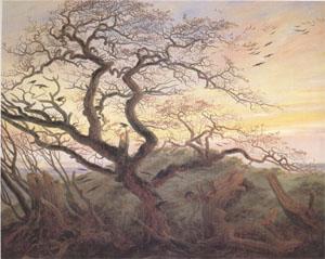 Caspar David Friedrich Tree with Crows Tumulus(or Huhnengrab) beside the Baltic Sea with Rugen Island in the Distance (mk05) oil painting image